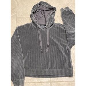 Abercrombie & Fitch Gray Ribbed Velour Hoodie Sweatshirt‎ Medium M